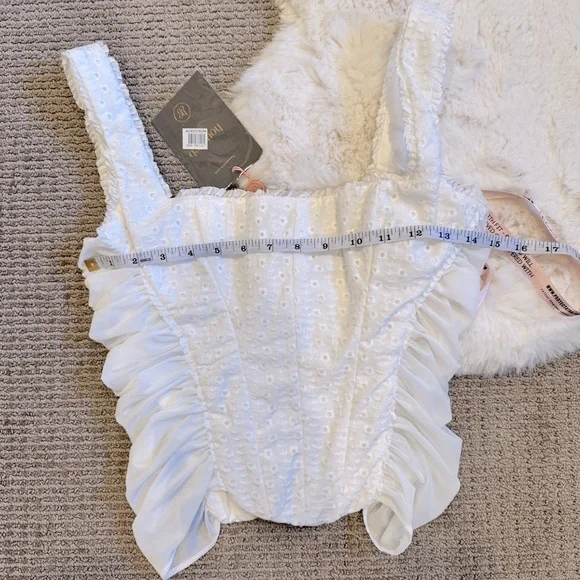 House of CB Eyelet Mesh Corset Top M - White - Picture 5 of 6